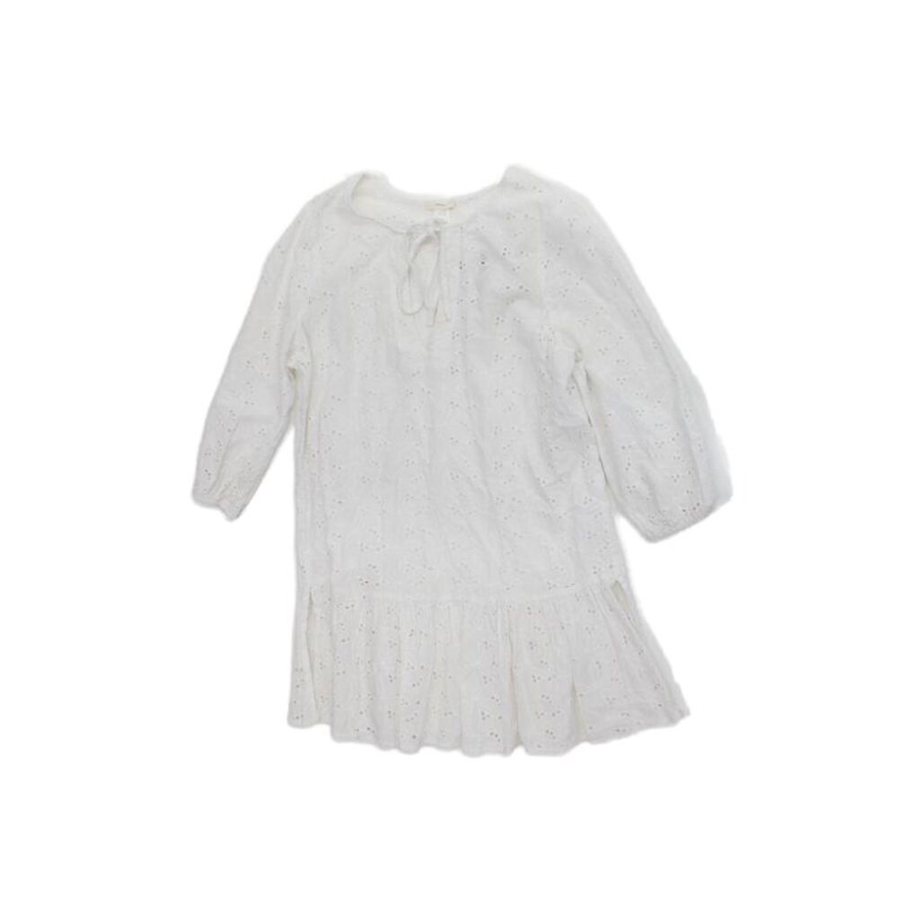 Eberjey Girls Long Sleeves Eyelet Tiered Mini Dress White Size S